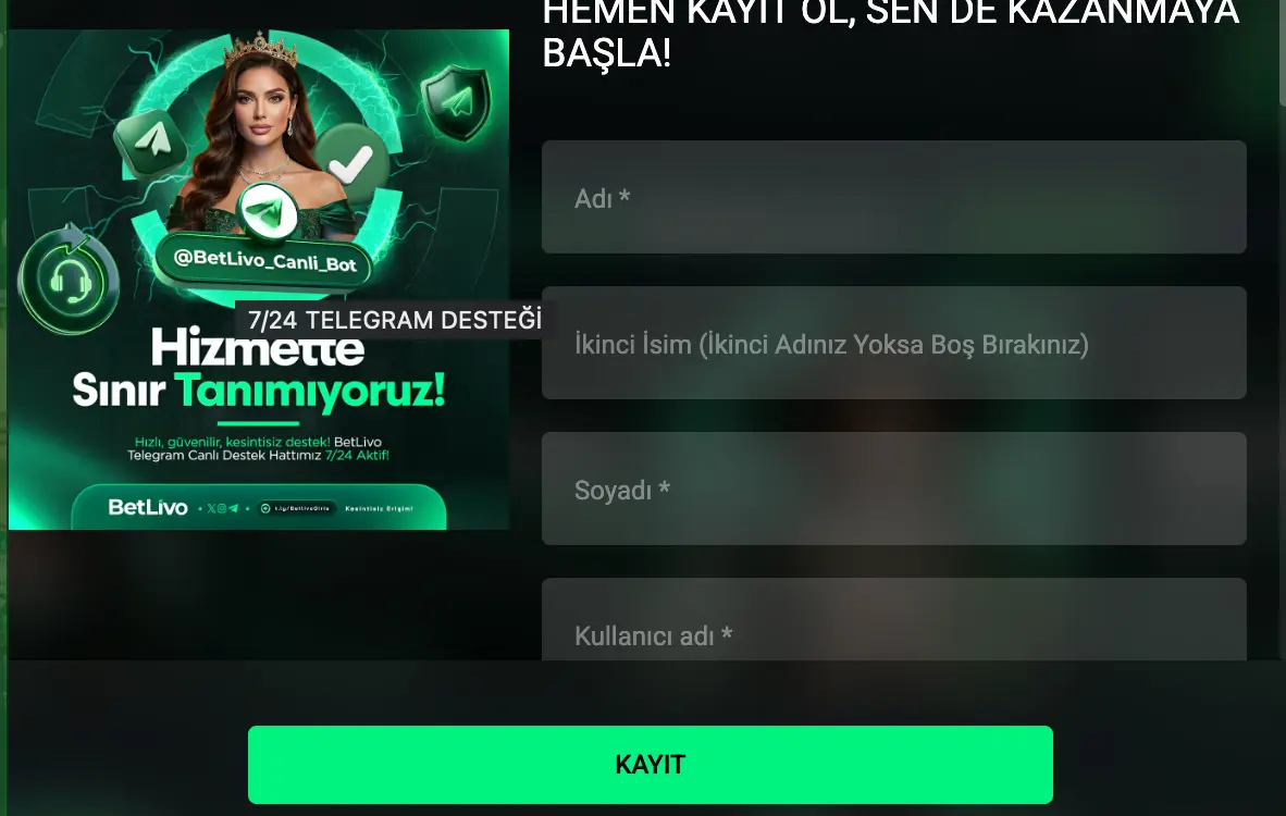 Betlivo kayıt formu ekran görüntüsü